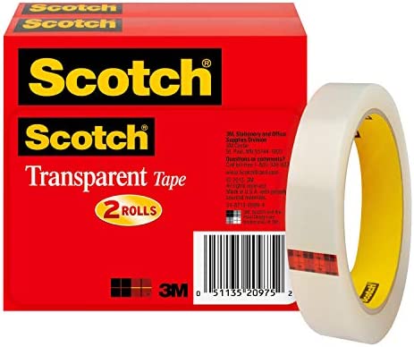 Scotch Brand Transparent Tape, Engineered for Office and Home Use, 3/4 x 2592 Inches, 3 Inch Core, Boxed, 2 Rolls (600-2P34-72),Clear