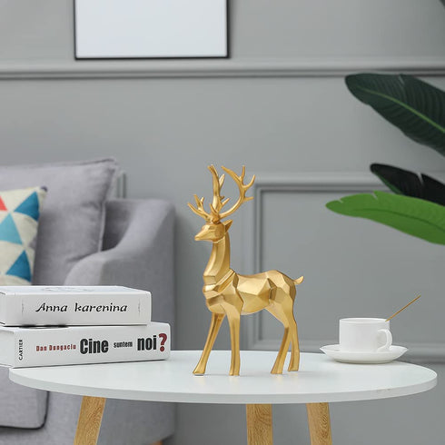 Nordic Resin Geometric Elk Sculpture Sitting Standing Deer Statues Christmas Reindeer Home Decor for Living Room TV Cabinet Wine Cabinet Gifts 2 PCS (Gold)