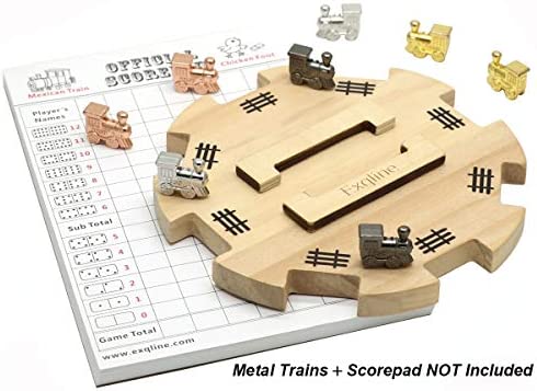 Exqline Wooden Hub for Mexican Train Dominoes with Felted Bottom Mexican Train Centerpiece Made of Superior Pine