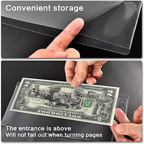 12 Sheets Paper Money Collection Supplies Pages, Currency Collecting Book Album Sleeves, 36 Pocket Money Stamp Page Holders for Standard 9-Hole Coin Collector Binder, 3 Pockets/Sheet