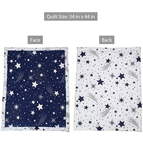 Belsden Ultra Soft Star Baby Comforter, Cozy Breathable Lightweight Crib Quilt for Boys Girls, 34" x 44" Nursery Bedding Baby Toddler Quilted Blanket, Duvet Insert, Space Star Navy Blue