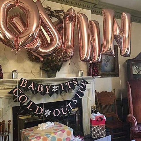 Baby It's Cold Outside Banner - Baby Its Cold Outside Baby Shower Decorations Christmas Snowflake Winter Holiday Home Decor Garland Winter Party Decorations First Birthday Party Photo Props