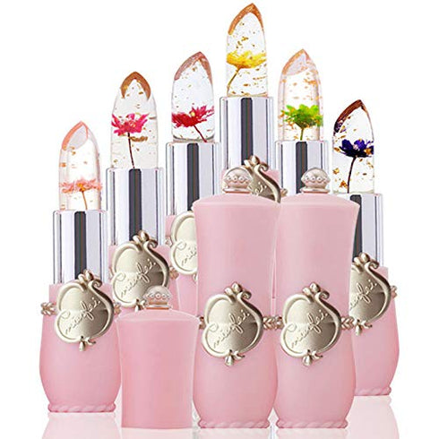 Flower Lip Gloss Crystal Jelly Lipstick, 6 Packs Long Lasting Nutritious Lip Balm Lips Moisturizer Magic Temperature Color Change Lipgloss (pink)