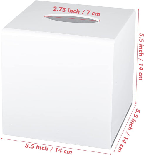 Kamehame Tissue Box Cover Square Acrylic Tissue Holder 5.5x5.5x5.5 Inch White Dryer Sheet Holder Container Tissue Dispenser for Home Bathroom Kitchen and Office