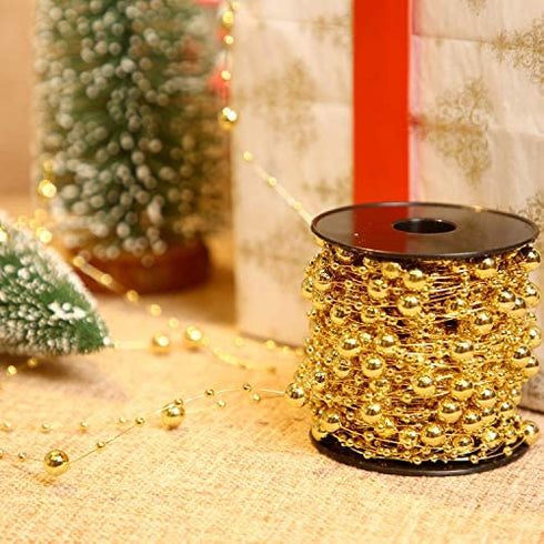 Pangda 65.6 Feet Christmas Tree Beads Garland Plastic Pearl Strands Chain for Christmas Wedding Decoration (Gold)