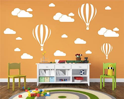 DXLING White Clouds & Hot Air Balloons Nursery Kids Childs Room Vinyl Wall Art Sticker Baby Wall Decals Removable Waterproof Wallpaper D952 (White)