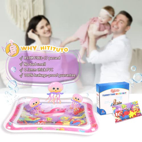 Hitituto Inflatable Tummy Time Mat Premium Baby Water Play Mat Fun Activity Center for Baby's Stimulation Growth and Sensory Development Ideal Infants Toddlers Baby Girls Toys for 3 6 9 12 24 Months