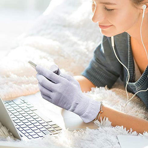 MIG4U Moisturizing Beauty Gloves Touchscreen Overnight Sleeping Glove for Women Dry Hands, Nighttime Lotion, Eczema, SPA, Cosmetic Treatment, Grey Purple 1 Pairs Size l/XL