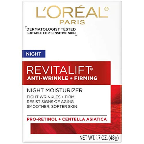 L'Oreal Paris Skincare Revitalift Anti-Aging Night Cream, Face Moisturizer with Pro-Retinol and Centella Asiatica, Paraben Free, Non-Comedogenic, Suitable for Sensitive Skin, 1.7 oz.
