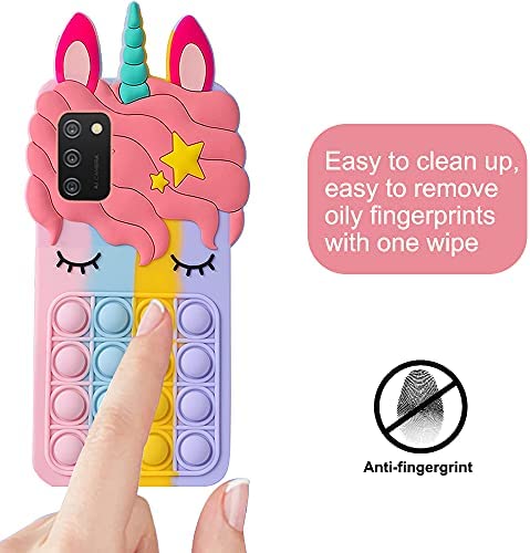 Fidget Toys Stress Relief Phone Case for Samsung Galaxy A02S,A03S, with Strap,Push Pop Bubble 3D Cartoon Funny Cute Silicone Cover for Girls Kids Teen, Aesthetic Color Bubble Case-Rainbow