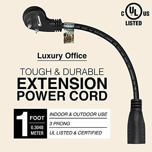 1 Foot Extension Cord - Flat Plug Space Saver Short Cable, Three Prong, 16 AWG Thickness - By Luxury Office (1)