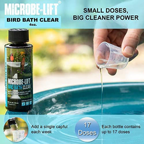MICROBE-LIFT 10BBC4 Bird Bath Clear Two-In-One Water Cleaner and Surface Treatment for Outdoor Birdbaths and Fountains, Safe for Birds, Fish, and Frogs, 4 Ounces