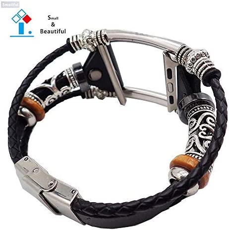 Smatiful Fancy Bands (Small Mediume Large xl are Ok) with Stainless Steel Clasp and Gunmetal Parts for Women and Men, Leather Band for Apple Watch (Series 1,2,3,4,5,6,7 SE) 42mm 44mm,Classic Black