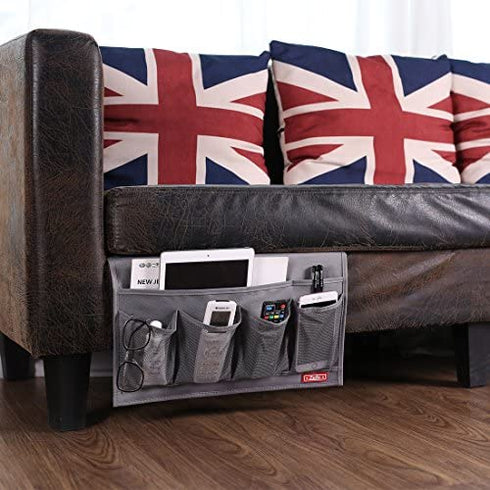 Zafit 6 Pockets Bedside Storage Organizer, Table Cabinet Storage Organizer Bedside Organizer Caddy for Remotes Phone Glasses (6 Pockets-Grey)
