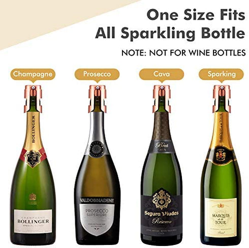 HYZ Champagne Stoppers - Stainless Steel Sparkling Wine Bottle Stopper with Pure Silicone Air Tight Seal - Professional Wine Saver for Champagne?Prosecco and Cava (2Pack Rose Gold)