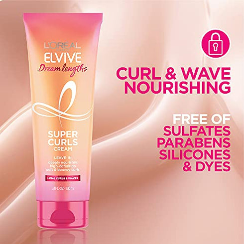 L'Oreal Paris Elvive Dream Lengths Super Curls Cream Leave-In, 5.1 Ounce