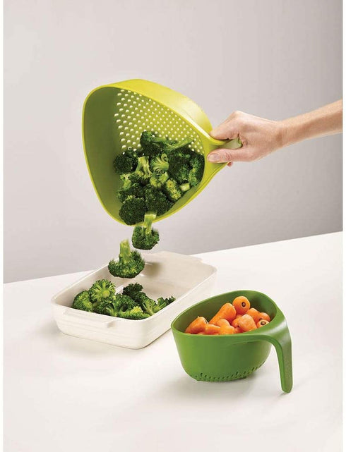 Joseph Joseph Nest Colanders Stackable Set with Easy-Pour Corners and Vertical Handle, 2-piece, Green