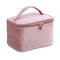 HOYOFO Velvet Makeup Bag with Handle Cosmetic Bags with Makeup Brush Holder Travel Make up Bag for Women, A Pink