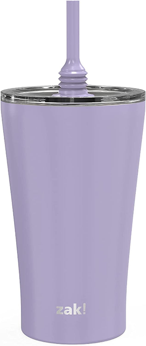 Zak Designs Alfalfa Stainless Steel Vacuum Insulated Double Wall Tumbler with Flexible Silicone Straw, Travel Tumbler with Splash Proof Lid Keeps Drinks Cold (18/8 SS, 20oz, Lavender)