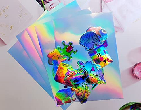 22 Sheets 8.5 x 11 Inches Printable Holographic Vinyl Sticker Paper Rainbow Sticker Paper For Inkjet & Laser Printer Quick Dry Sticker Paper Cricut Compatible