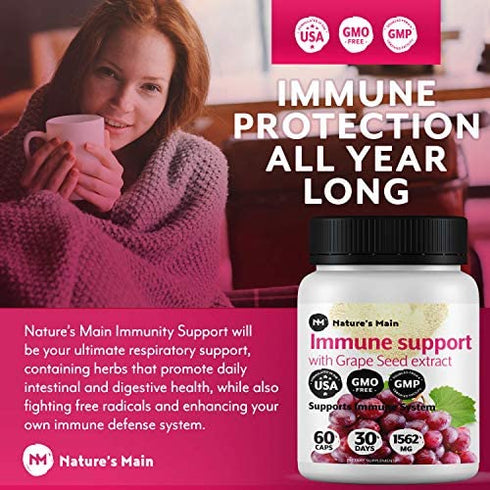 Immunity Booster with Vitamin C, Turmeric, Mushroom Complex and Other 16 Immune Boosting Ingredients for Colds, Flu, Healthy Respiratory System ?60 Non GMO Immune Support Supplement for Adults