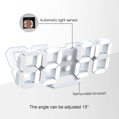 3D LED Digital Wall Clock Large Night Light Alarm Clock Snooze for Office Bedroom Living Room 12/24 Time/Date/Temperature Display Brightness Adjustable White 9.7 inch with Remote Control