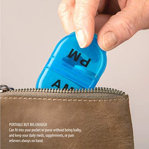 DEKE pill box organizer pocket small case holder,daily AM&PM containers. Medicine holder, ideal for medication, vitamin, supplement, perfect for travel, 2 times a day,round pillbox minder.Cute for Bag