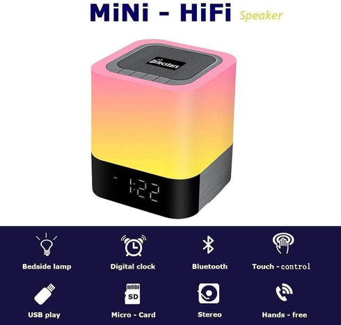 Elecstars LED Alarm Clock Bluetooth Speaker - Portable Night Light Touch Sensor Bedside Lamp with Dimmable Desk Lamp Support MP3, USB, AUX Best Gift for Kids, Party, Bedroom, Outdoor.