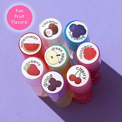 EXPRESSIONS 8 Pc Roll On Glitter Lip Gloss Set, Fruity Flavored Lip Makeup for Kids and Teens, Clear Lip Gloss Non Toxic, Kid Friendly, Great for Gifts, Party Favors and Basket Stuffers