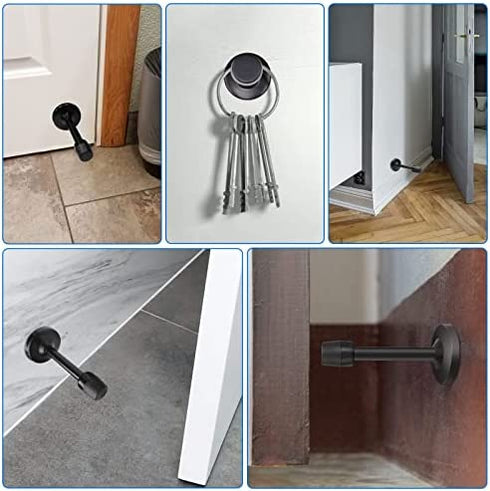 Door Stops 2 Pack, Brushed Satin Door Stopper Mute Solid Rigid Door Stop with No Odor Rubber Tip, 4 inch Heavy Duty Nickel Rubber Door Holder, Black Doorstops