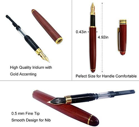 3 Pcs Wooden Pens Set with Pen Gift Case/Best Writing Fountain Pen, Fancy Ballpoint Pen and Luxury Gel Pen with Ink Refills, Promotional Business Designer Pens
