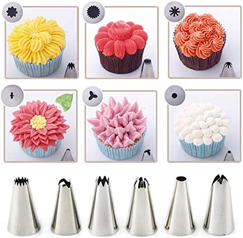 GEMLON Disposable Icing Piping Bags and Tips Set, 100Pcs 12 Inch Clear Plastic Pastry Bags Icing Piping Bags, Cookies&Cupcake&Cake Decorating Tool Supplies with Frosting Bags&6 Tips&2 Couplers&2 Ties