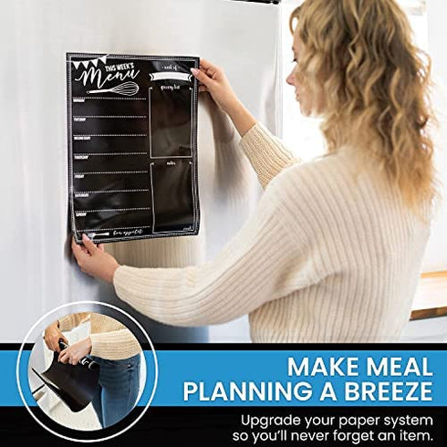Magnetic Dry Erase Menu Board for Fridge with 3 Bright Neon Chalk Markers - 16x12" - Weekly Meal Planner Blackboard and Grocery List Notepad for Kitchen Refrigerator - Whiteboard Chalkboard Magnet