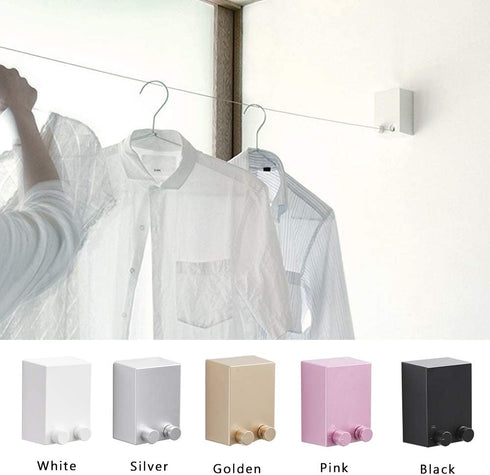 BESy Retractable Clothesline ABS case+Aluminum Dryer with Adjustable Stainless Steel Rope String Hotel Style Heavy Duty, Drill Free & Wall Mounted Method, 13.8 Feets,White