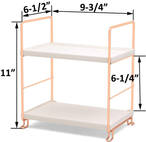 Plastic/Metal Freestanding Stackable Organizer Shelf ,Bathroom Countertop Storage Shelf Cosmetic Organizer Holder Kitchen Spice Rack ,2-Tier Standing Rack (Rose Gold)