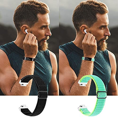 ?2Pack? Elastic Watch Band Compatible with Fitbit Inspire 2/ Inspire/Inspire HR,Woven Soft Nylon Sport Breathable Wristband Replacement Women Men for Fitbit Inspire (Green-Black)