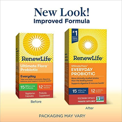Renew Life Adult Probiotics, 15 Billion CFU Guaranteed, Everyday Probiotic Supplement for Digestive & Immune Health, Shelf Stable, Gluten Dairy & Soy Free, 30 Capsules