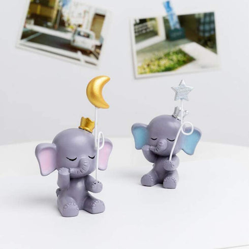 SUPVOX Elephant Figurine Cake Topper Resin Cartoon Animal Moon Collectible Figure Statue Craft Ornament for Kids Birthday Gift Home Decor