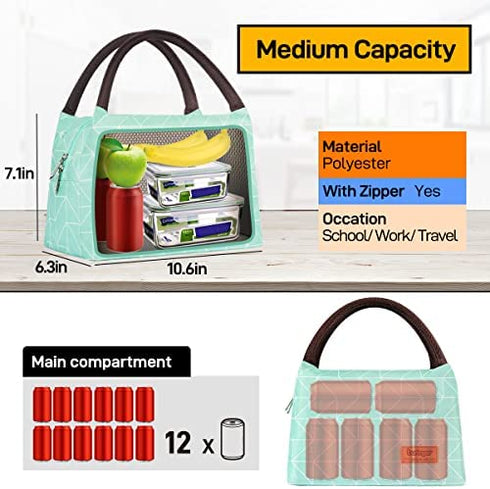 Buringer Reusable Insulated Lunch Bag Cooler Tote Box Meal Prep for Men & Women Work Picnic or Travel ?Geometry Green?