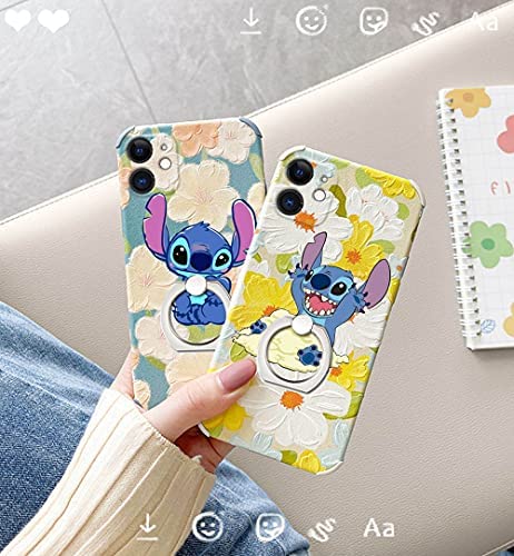 ZOSTLAND 3PCS Play Fun Have Happy Blue Alien Stitch Phone Ring,Universal 360°Adjustable Phone Case Finger Grip Stand Holder Desk Stent Mount Car Hook Compatible with iPhone 13 12 11 XS MAX X Plus iPad