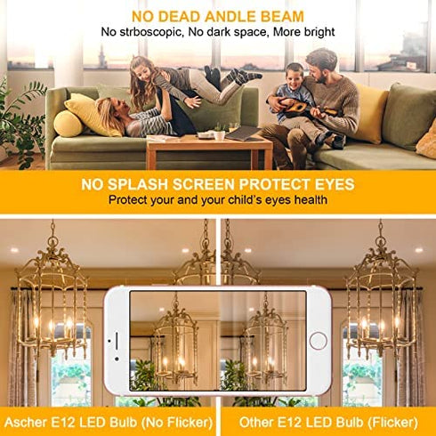 Ascher E12 Candelabra LED Light Bulbs 60 Watt Equivalent, 550 Lumen, Warm White 2700K, Clear LED Filament Candle Bulbs, Non-Dimmable, Pack of 5