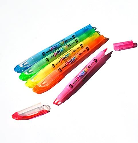 uni Propus Window Double-Sided Highlighter Pen with 4.0 mm/0.6 mm Twin Tip, 5 Color Set (PUS102T5C)