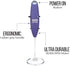 Milk Frother - Purple Power Frother by Omega PowerCreamer - Ultra Durable Electric Handheld - Battery Operated for Coffee, Protein Powder, Collagen, Pre-Workout - Quiet & High Powered - Stand Included