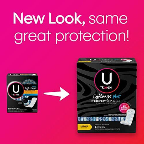 U by Kotex Lightdays Plus Panty Liners, Regular Length, Unscented, 80 Count