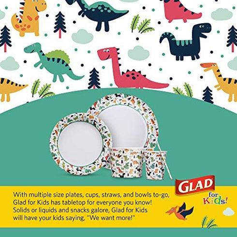 Glad for Kids 8 1/2-Inch Paper Plates|Small Round Paper Plates with Dinosaurs for Kids|Heavy Duty Disposable Soak Proof Microwavable Paper Plates, 8.5" Round Plates 20ct| Kids Plates, Dinosaur Plates
