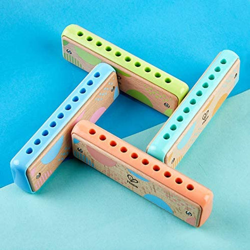 Hape Blues Harmonica | 10 Hole Wooden Musical Instrument Toy for Kids, Orange (E8917)
