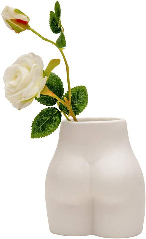 Pure White Ceramic Butt Flower Vase, Creative Body Vase Pen Holder Makeup Brush Holder Home Decor Body Vase Female Form, Feminist Cute Minimalist Small Accent Vase