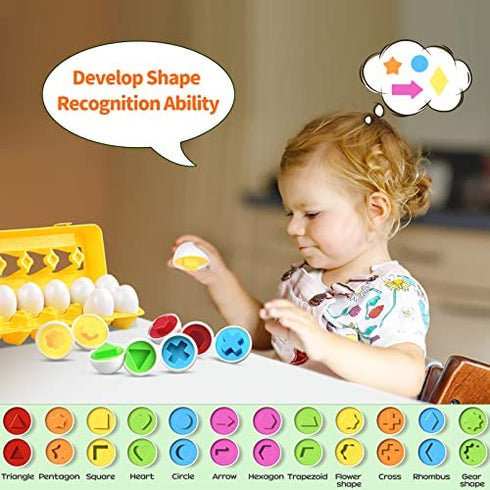 CPSYUB Toddler Toys, 18 Month Toys, Easter Eggs Learning Toys for 1, 2, 3 Year Old Girls / Boys, Montessori Matching Eggs Educational Color & Shape Recognition Skills Gifts Toys BPA Free (12 Eggs)
