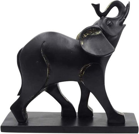 Comfy Hour Wildlife Collection 8" Black Elephant Figurine with Trunk Up Raised Collectible Statue, Desktop Decoration, Hand Made and Painted Resin
