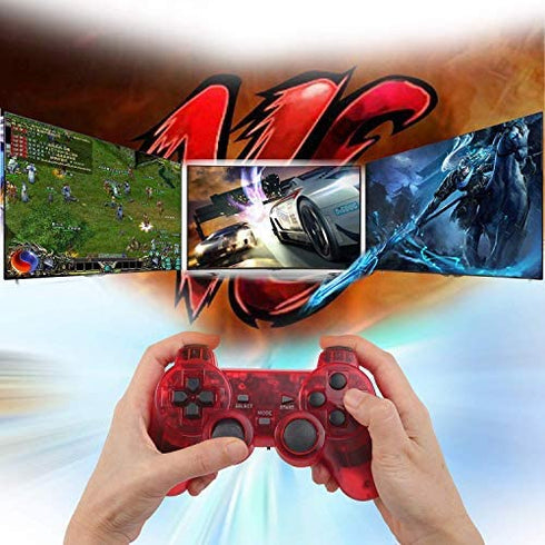Burcica Wireless Controller for PS2 Play station 2 Dual Vibration - ClearBlue and ClearRed